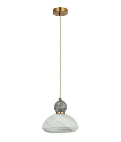 MARMARA: Interior Marbled Glass Dome Shade with Travertine / Marble Highlight Pendant Lights