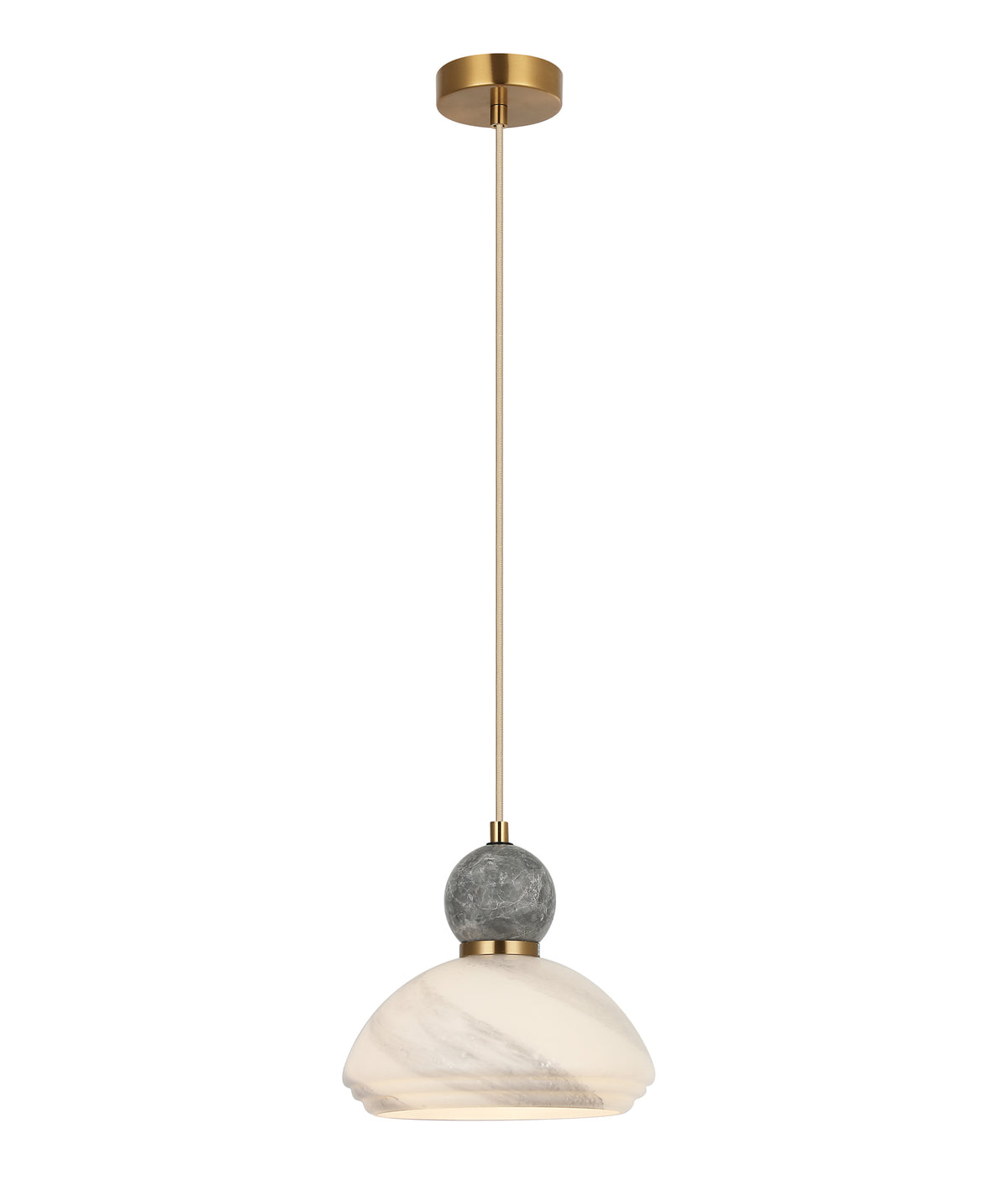 MARMARA: Interior Marbled Glass Dome Shade with Travertine / Marble Highlight Pendant Lights