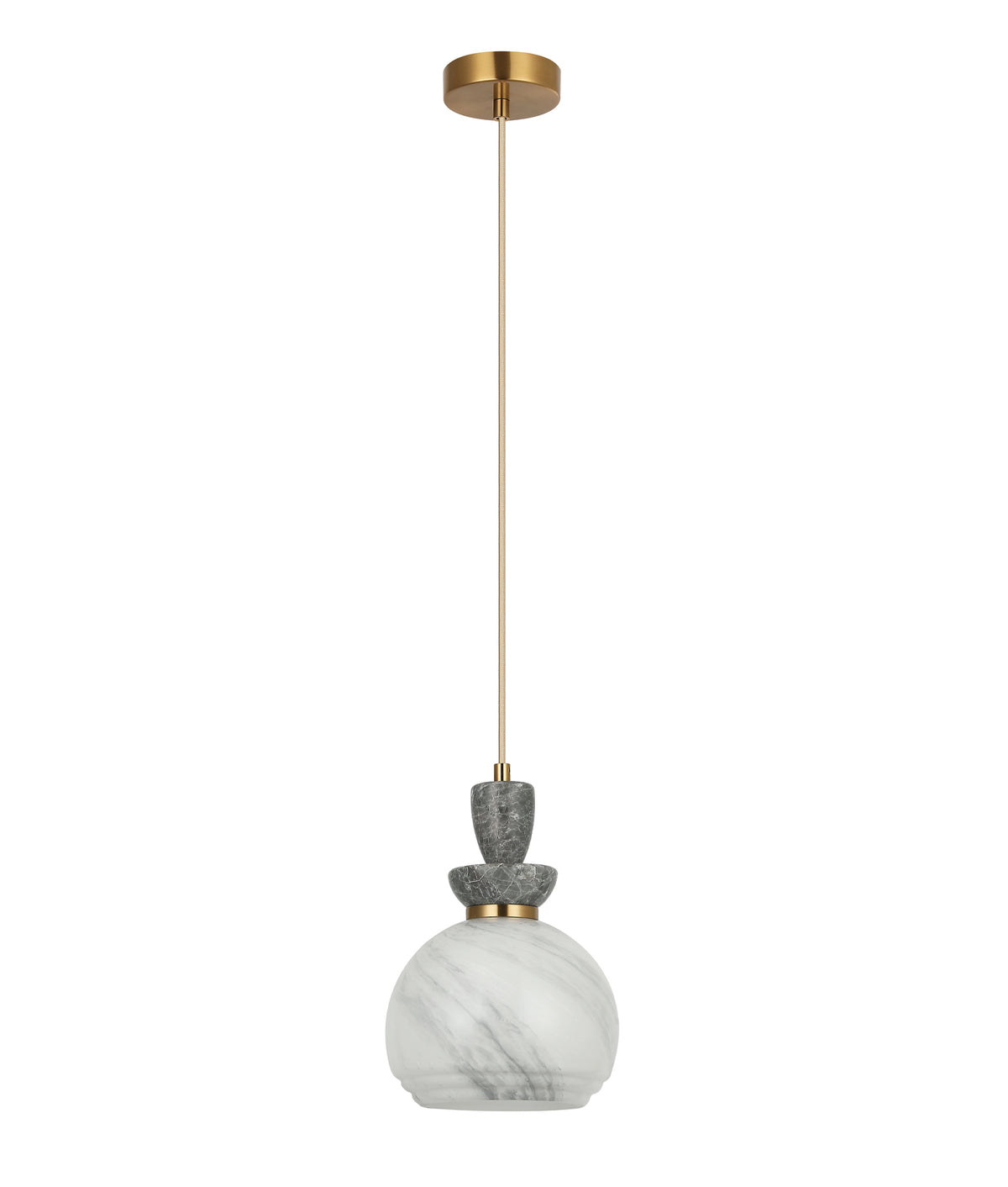 MARMARA: Interior Marbled Glass Wine Glass Shape with Travertine / Marble Highlight Pendant Lights