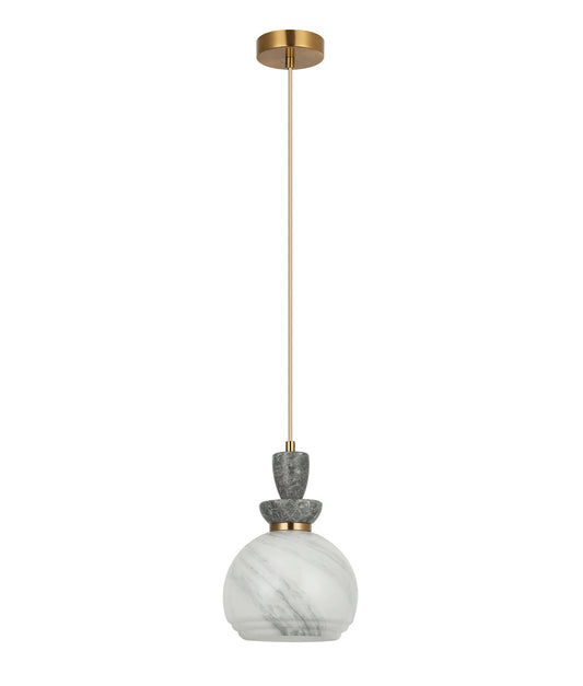 MARMARA: Interior Marbled Glass Wine Glass Shape with Travertine / Marble Highlight Pendant Lights