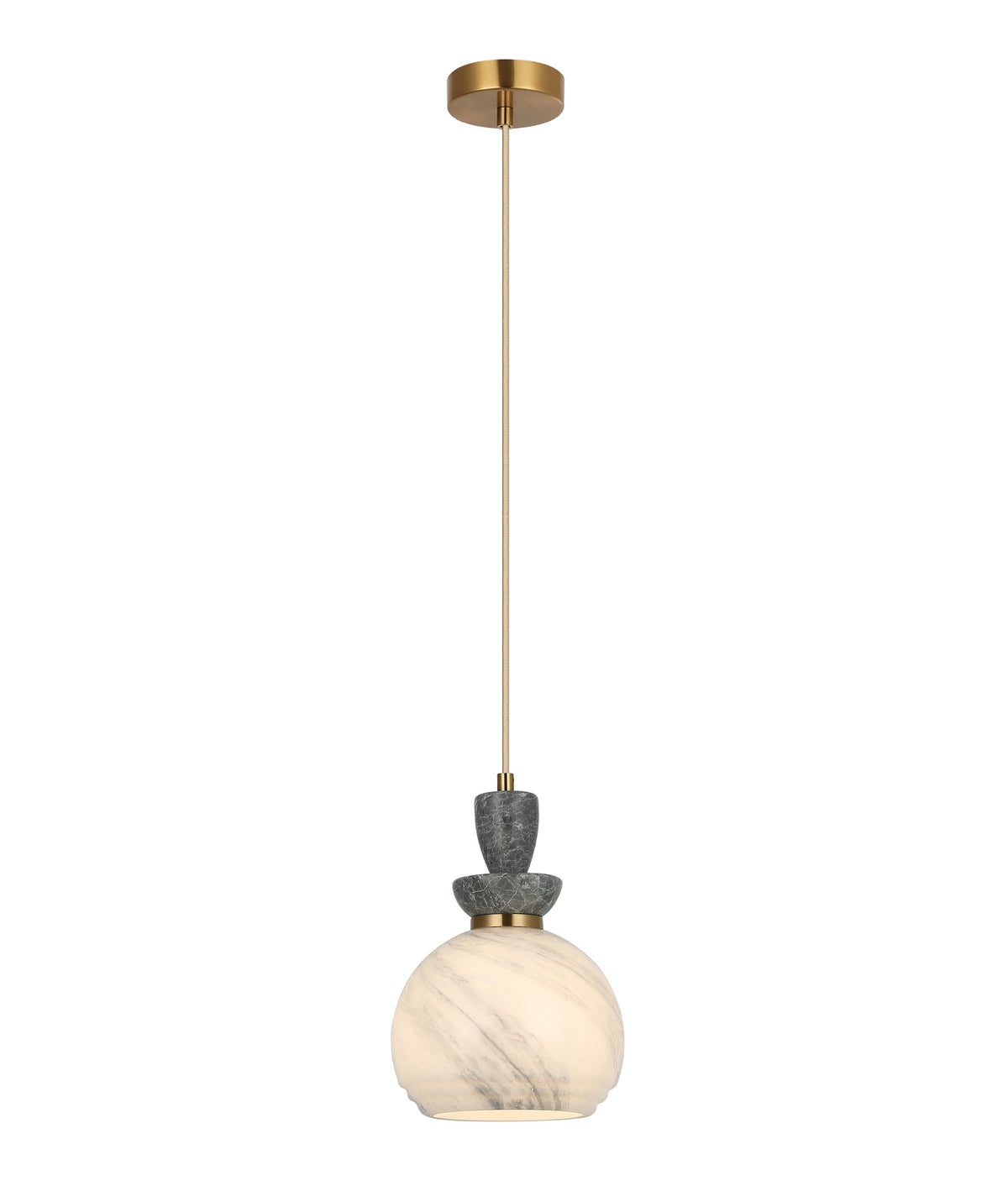 MARMARA: Interior Marbled Glass Wine Glass Shape with Travertine / Marble Highlight Pendant Lights