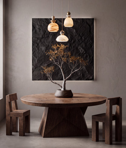 MARMARA: Interior Marbled Glass Bell Shade with Travertine / Marble Highlight Pendant Lights