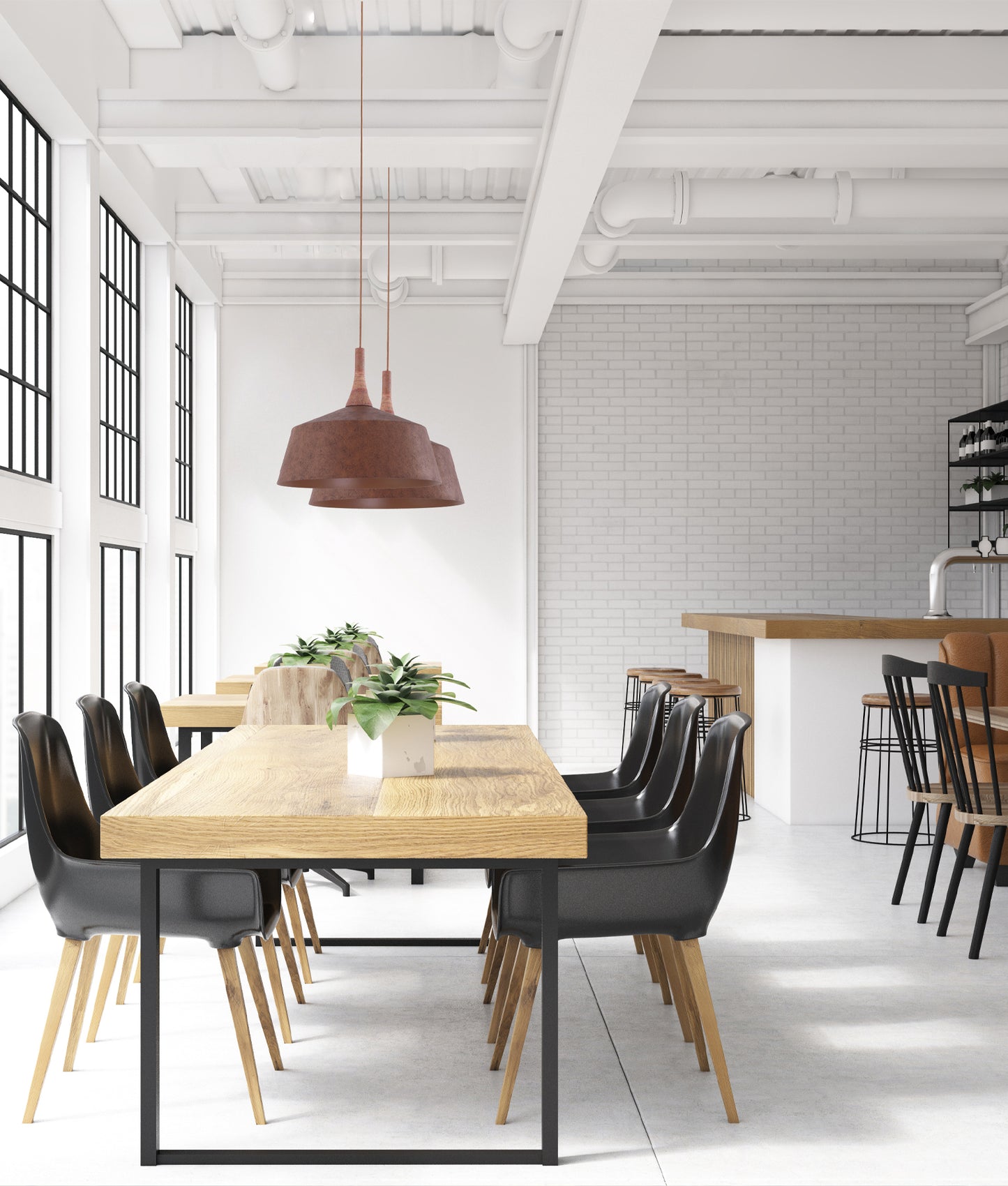 OXIDO: Interior Rustic Brown with Travertine Highlight Angled Dome Pendant Lights