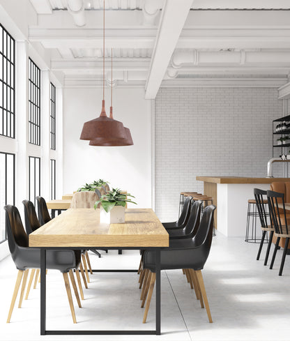 OXIDO: Interior Rustic Brown with Travertine Highlight Angled Dome Pendant Lights