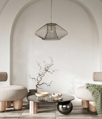 PARRILLA: Interior Oval Cage Iron Pendant Lights OD600mm