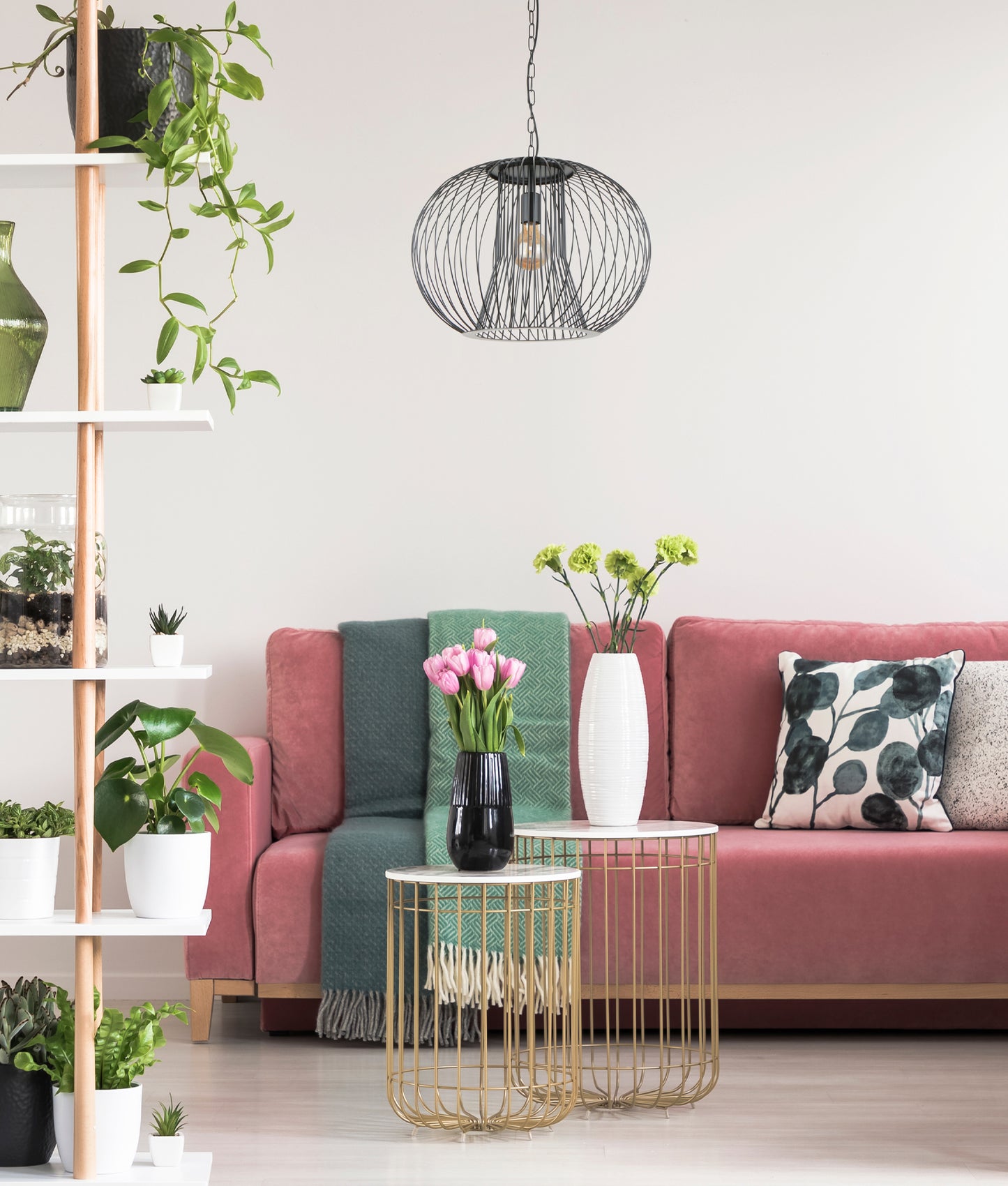 PARRILLA: Interior Round Cage Iron Pendant Lights