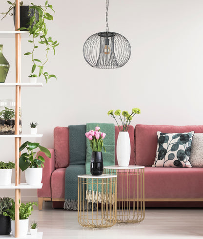 PARRILLA: Interior Round Cage Iron Pendant Lights