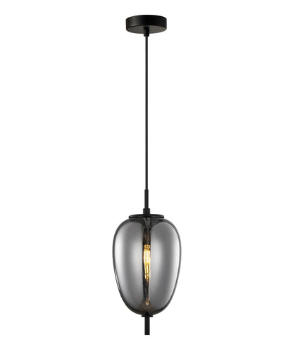 PINO: Interior Opal Matte / Smokey Black Mirror Finish Glass Oval Pendant Lights