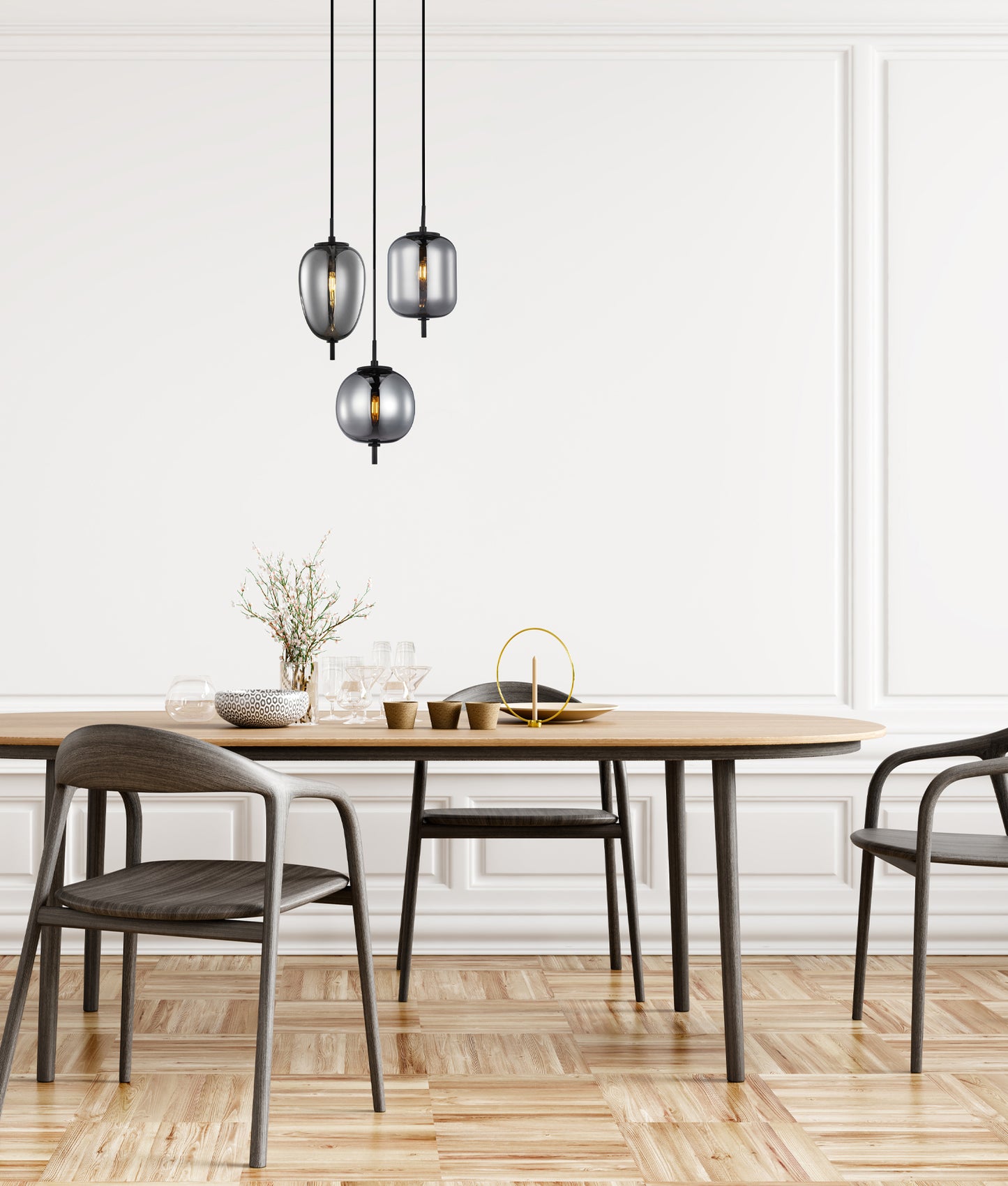 PINO: Interior Opal Matte / Smokey Black Mirror Finish Jar Pendant Lights