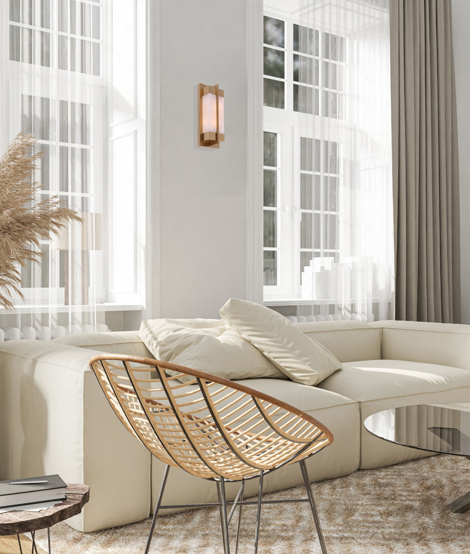 PUENTE: Interior Rectangular Marble with Brass Highlight Wall Light ...