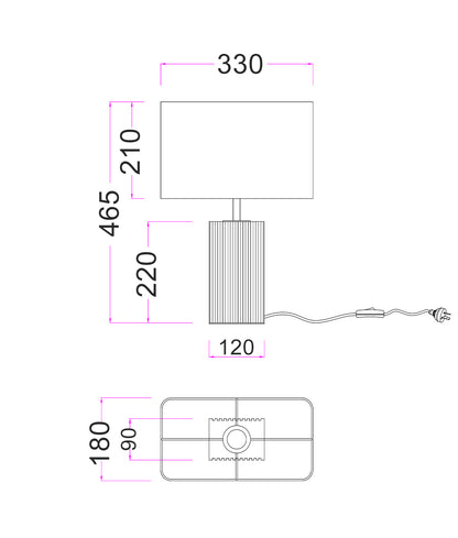 SAGITTA: Beige Travertine Base Rectangular Fabric Cream Shade Table Lamps