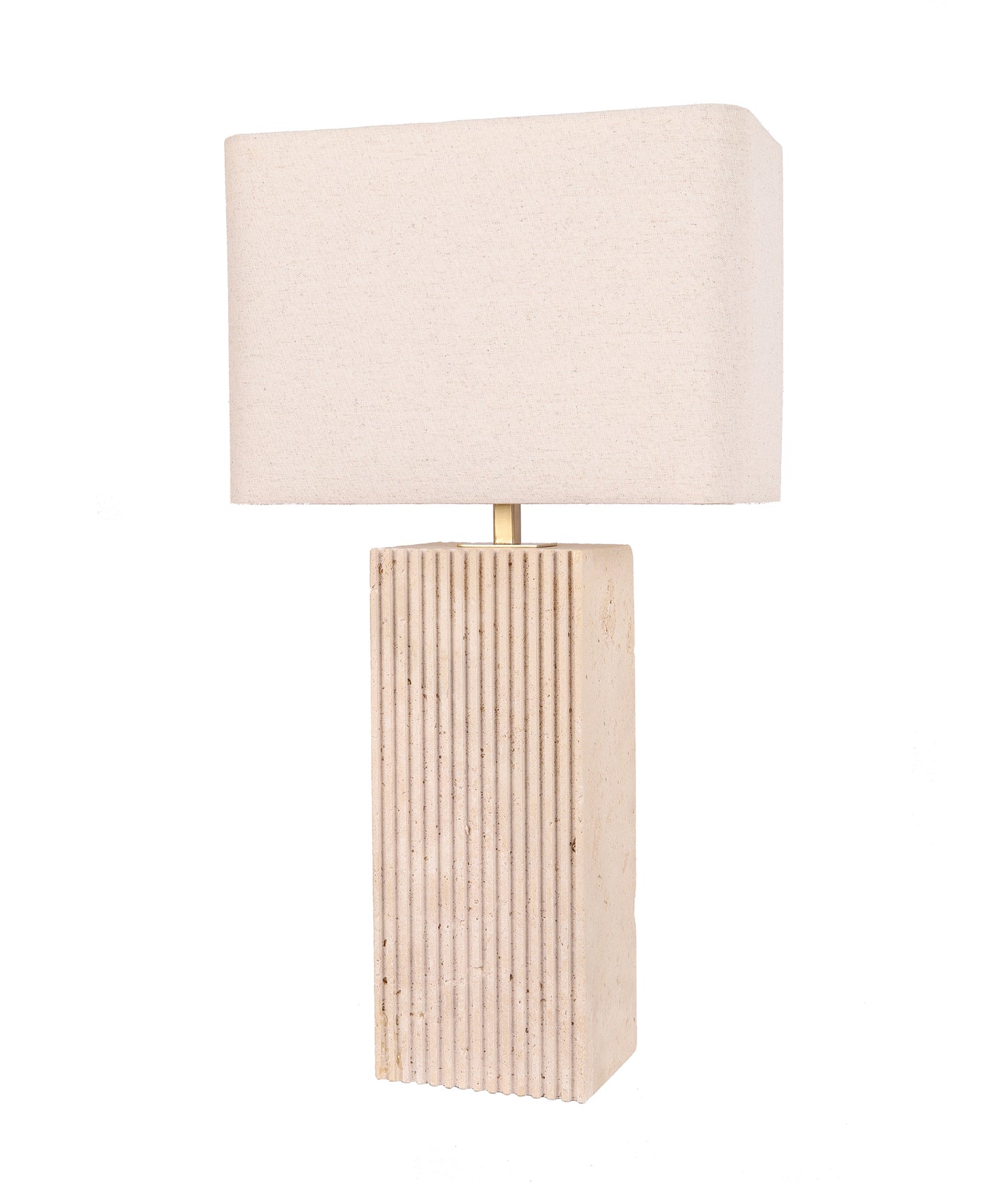 SAGITTA: Beige Travertine Base Rectangular Fabric Cream Shade Table Lamps