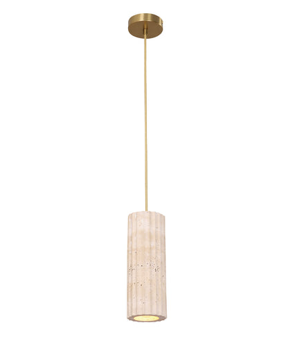 SAGITTA: Interior Oblong Beige Travertine with Brass Highlight Pendant Light