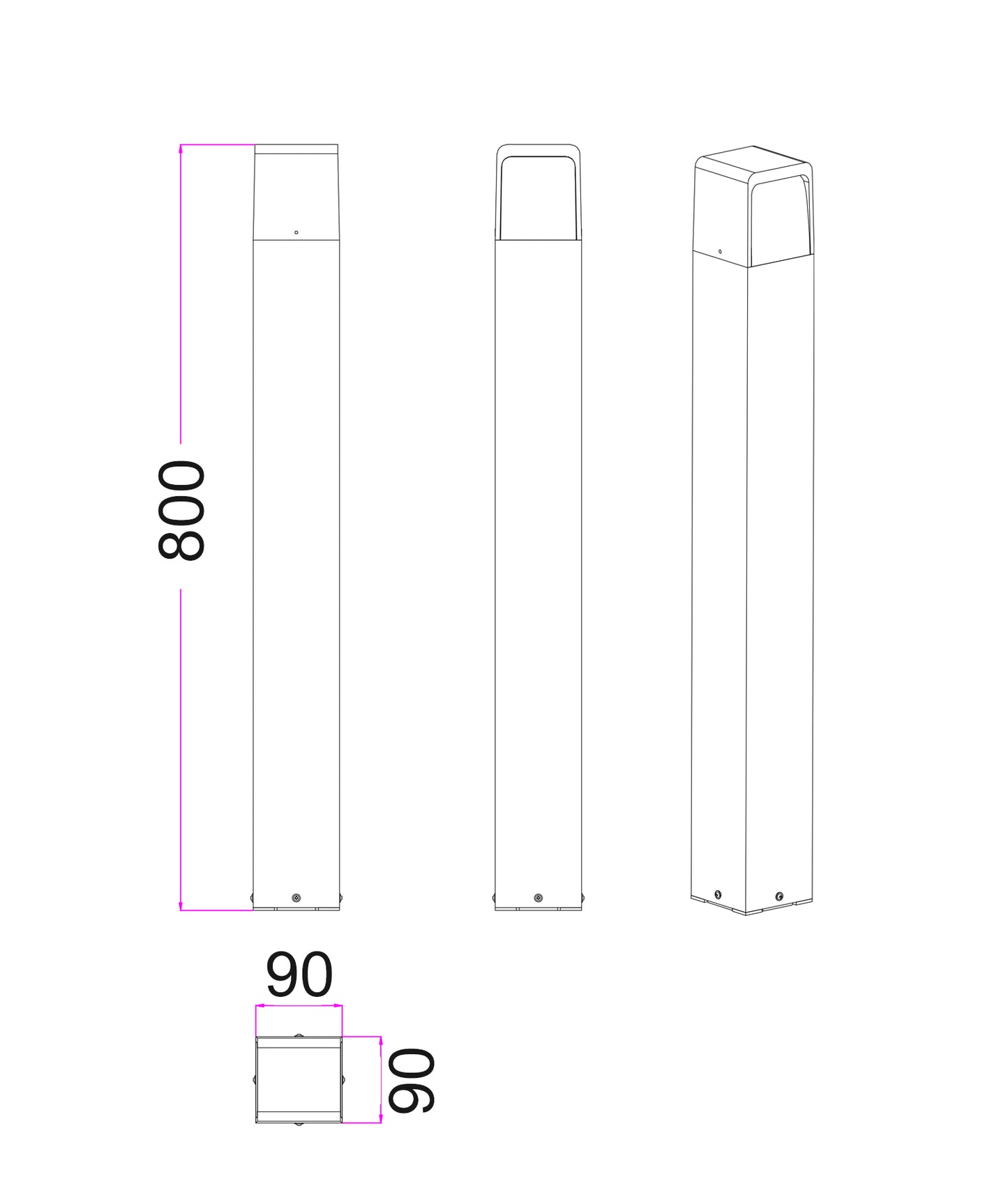 TOREN: LED Tri-CCT Surface Mounted Dark Grey Bollard Lights IP65