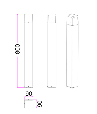 TOREN: LED Tri-CCT Surface Mounted Dark Grey Bollard Lights IP65