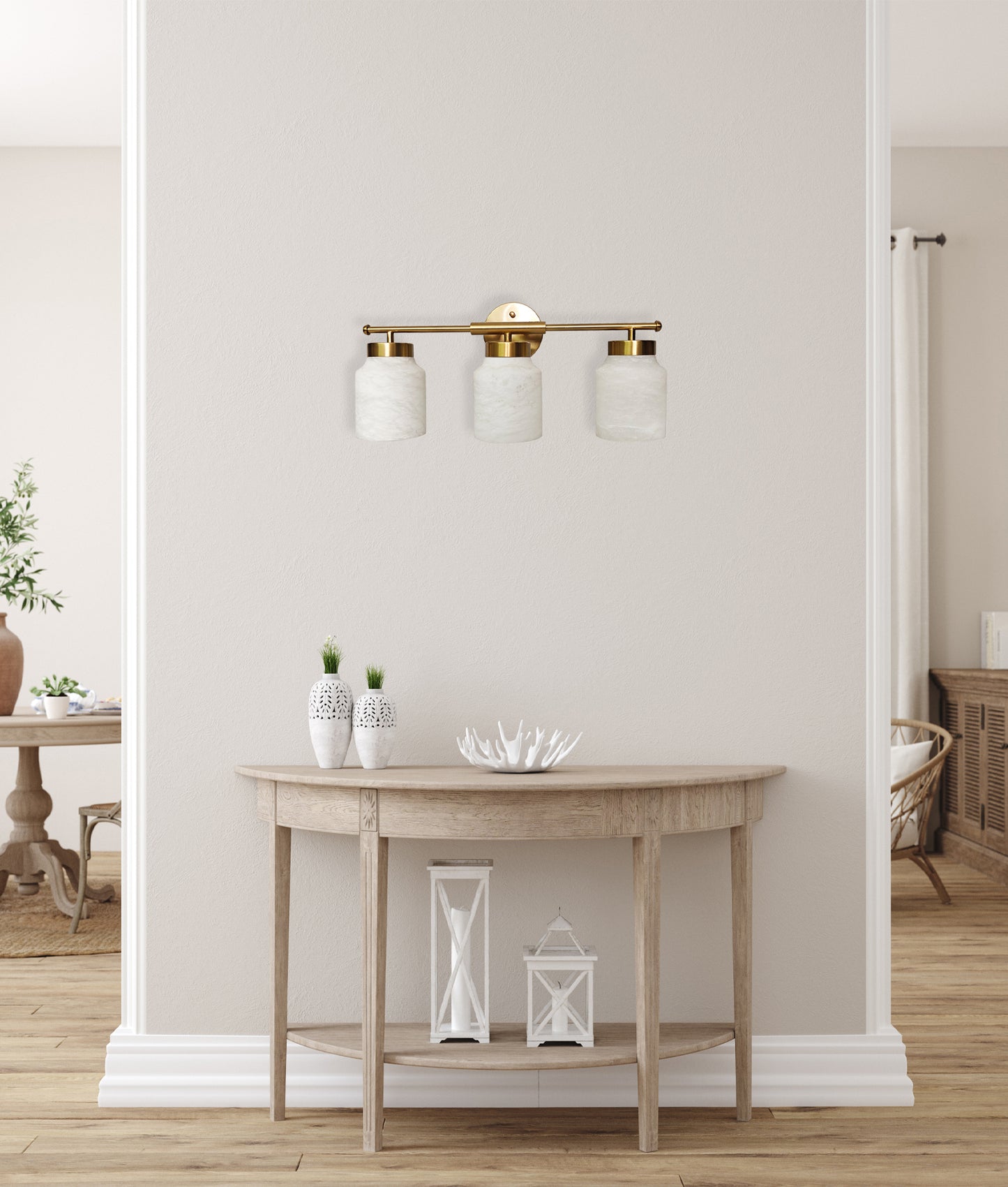 TUFO: Interior White Jar Alabaster with Brass Highlight Wall Light