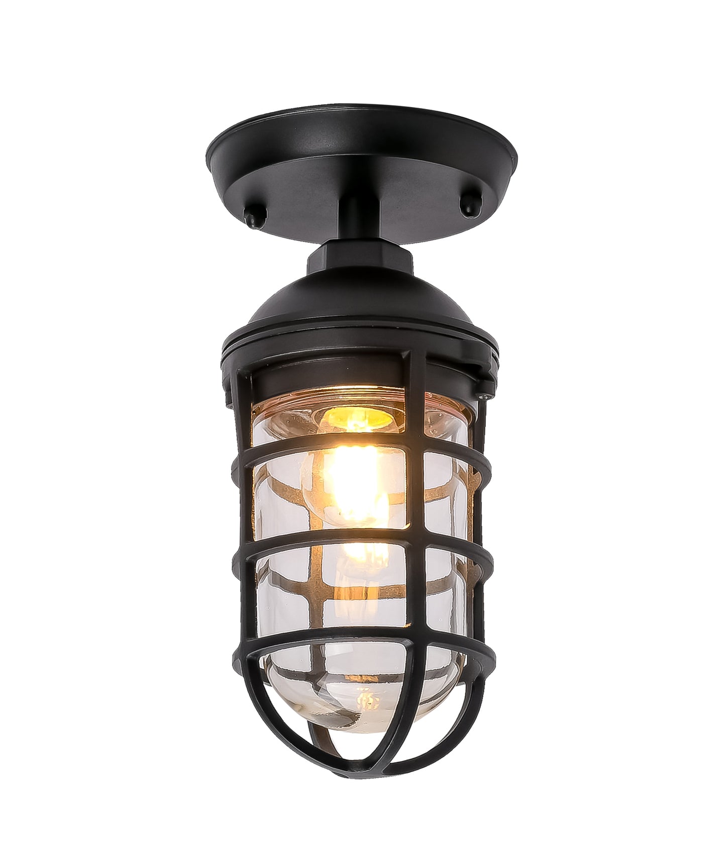 VILLAKU: Exterior Cylinder Aluminium & Glass with Cage Ceiling / Wall Lights IP44