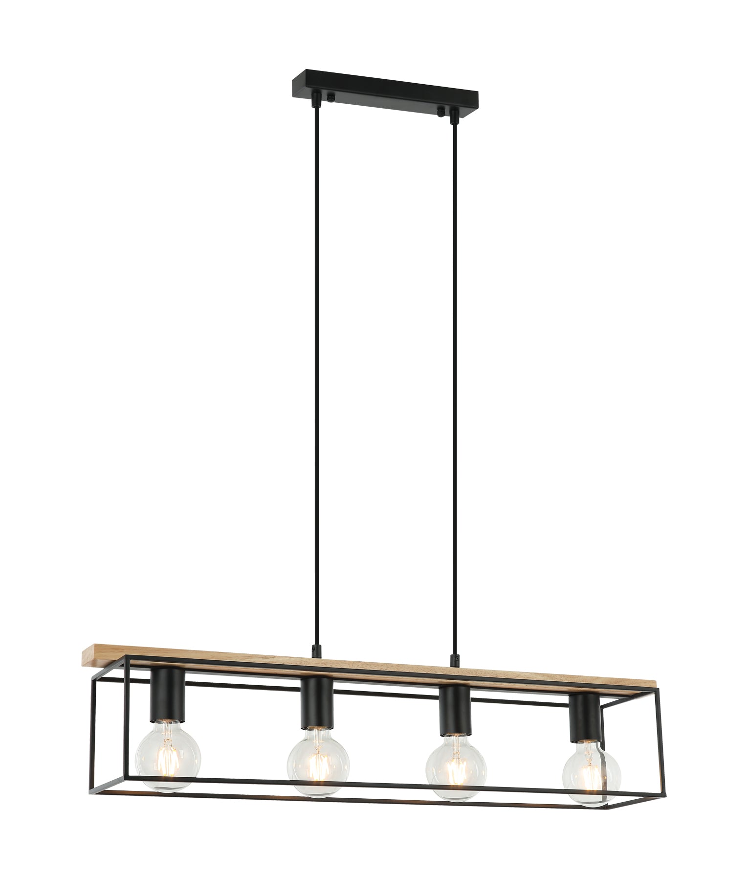 VIRUN: Interior Rectangular Frame Wood with Black Hardware Pendant Lig ...