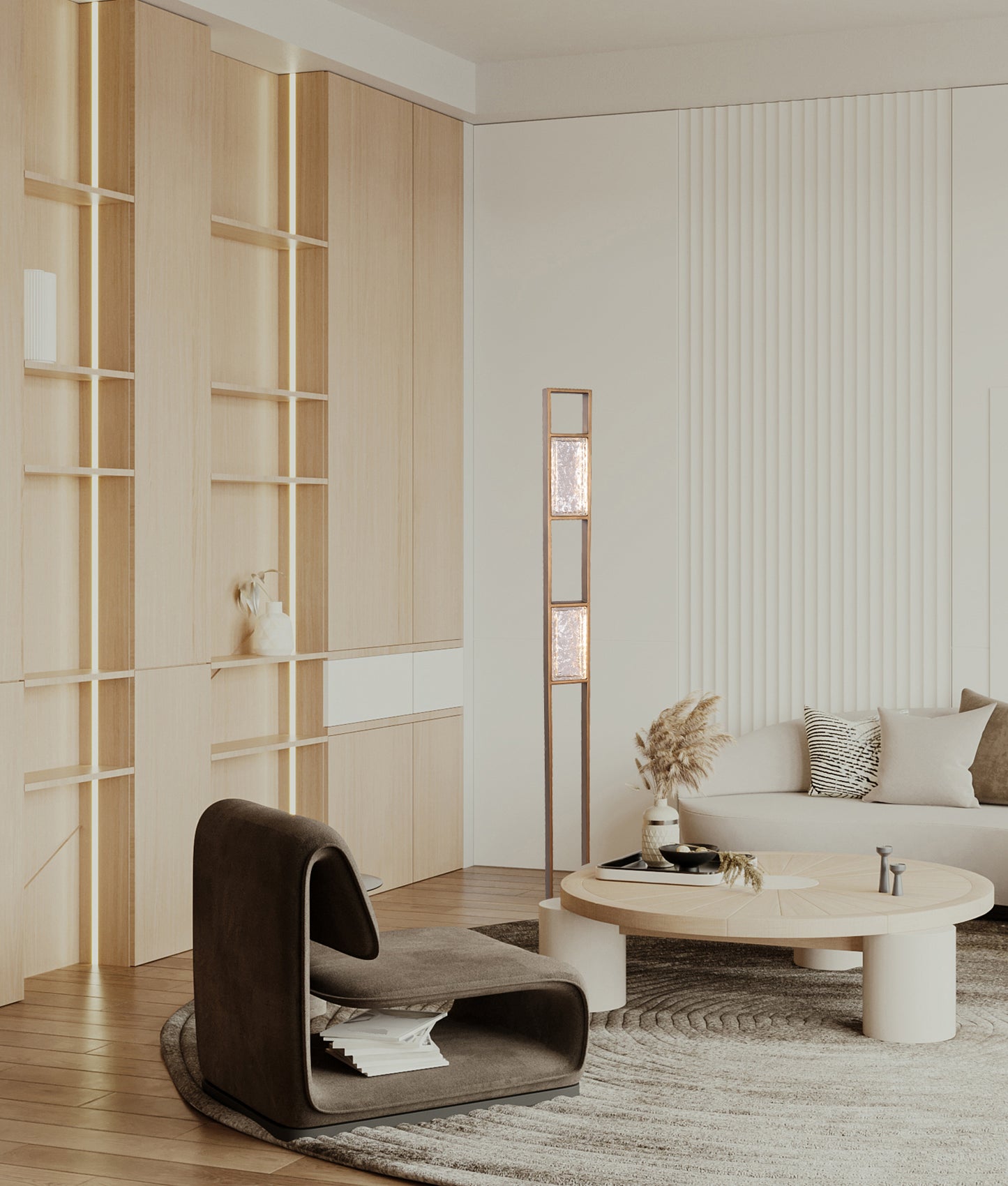 ZEIGEL: Interior LED Rectangular Textured Ice Glass Diffuser Floor Lamps
