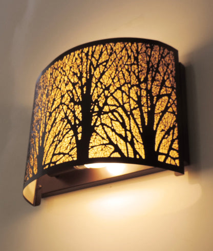 AUTUMN: Curved Aged Bronze With Amber Lining Interior Wall Light
