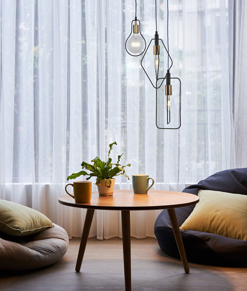 CONTOUR: Interior Black Wire Diamond Shape Pendant Light