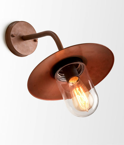 DEKSEL: Matte Aged Copper Exterior Wall Lamp With Clear Glass IP54