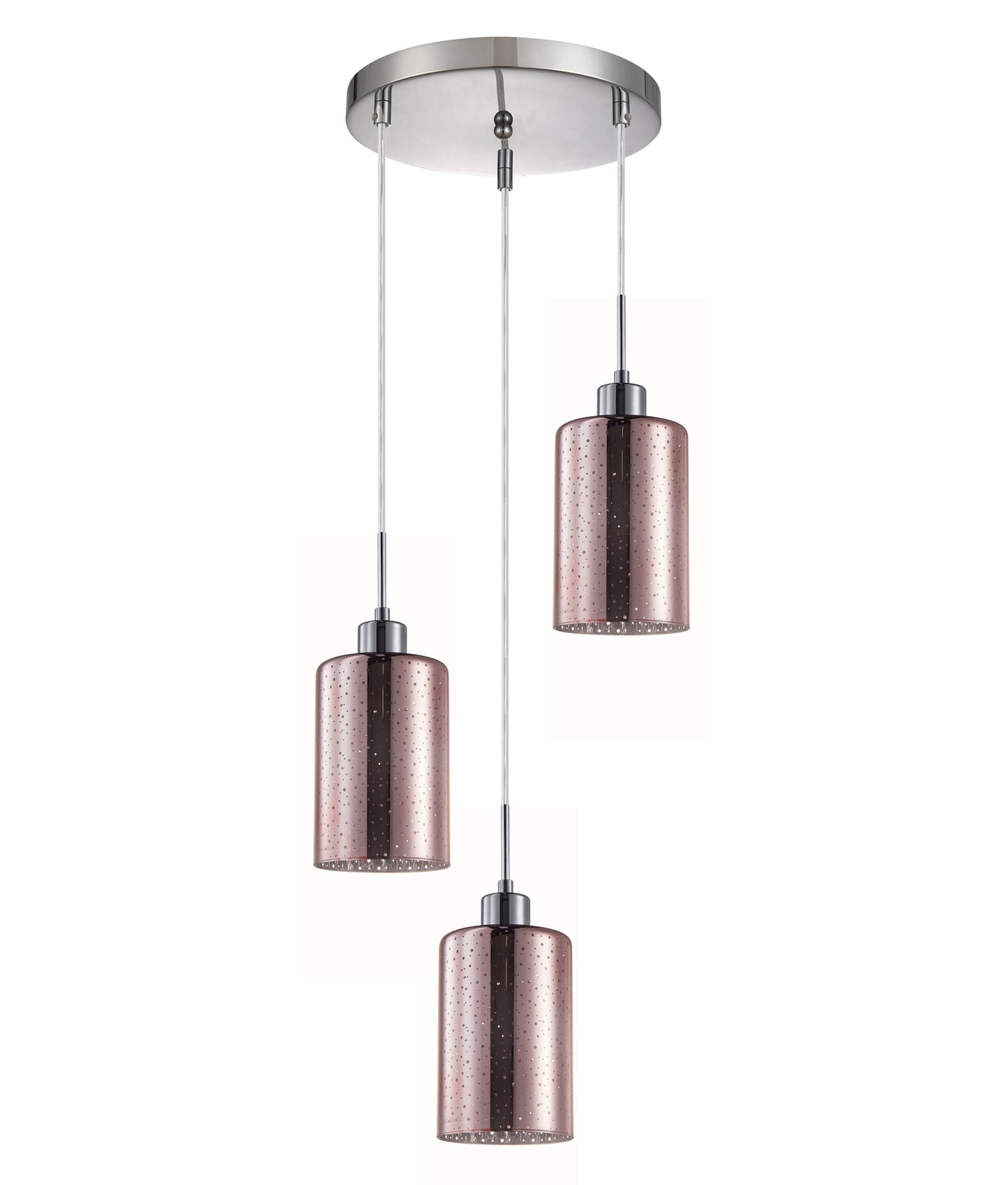 ESPEJO4: Interior Iron & Rose Gold Oblong Glass with Dotted Effect Pendant Lights