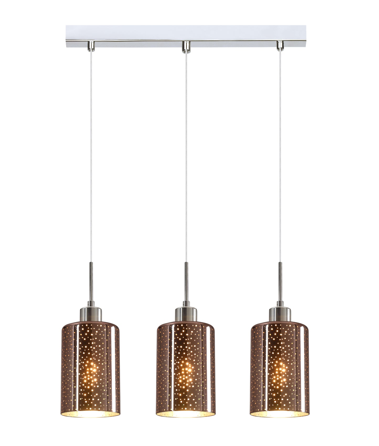 ESPEJO4: Interior Iron & Rose Gold Oblong Glass with Dotted Effect Pendant Lights
