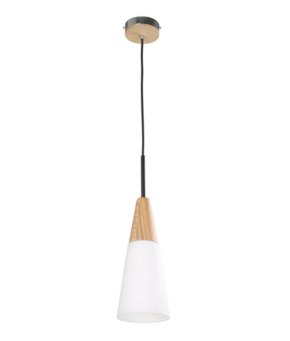 FINN: Scandinavian Blonde Wood & Opal Glass Long Cone Pendant Light