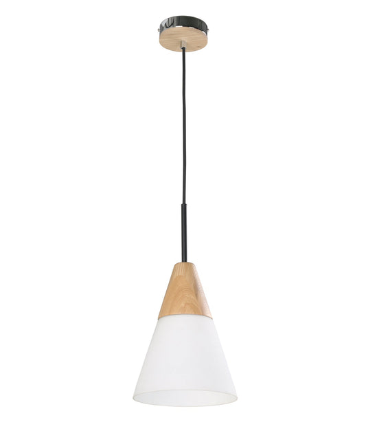 FINN: Scandinavian Blonde Wood & Opal Glass Medium Cone Pendant Light