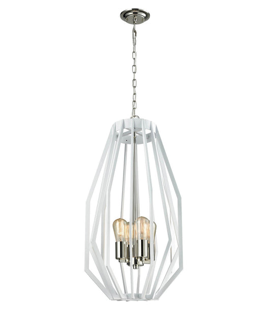 GAMBA: Industrial White Rustic Narrow Angular Cage Pendant Light