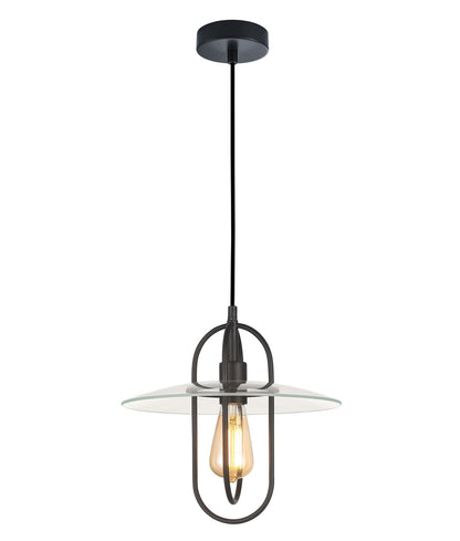 PAPILLON: Interior Oblong Iron with Glass Coolie Pendant Lights